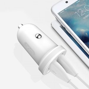 XO TZ08 car charger 2x USB 2,1A white + microUSB cable