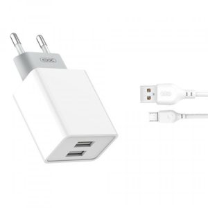XO wall charger L65 2x USB 2,4A white + microUSB cable