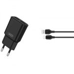 XO wall charger L92C 2x USB 2,4A black + USB-C cable